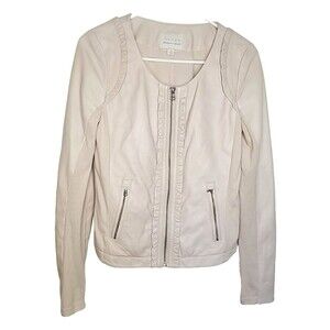 Hinge Soft Leather Jacket Women’s Full Zip Pockets Lined Size S Ruffles      T20